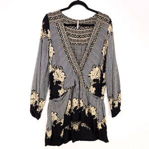 Free People Tunic Mini Dress Women Size XS Drop Waist Tiered Long Sleeve Pockets